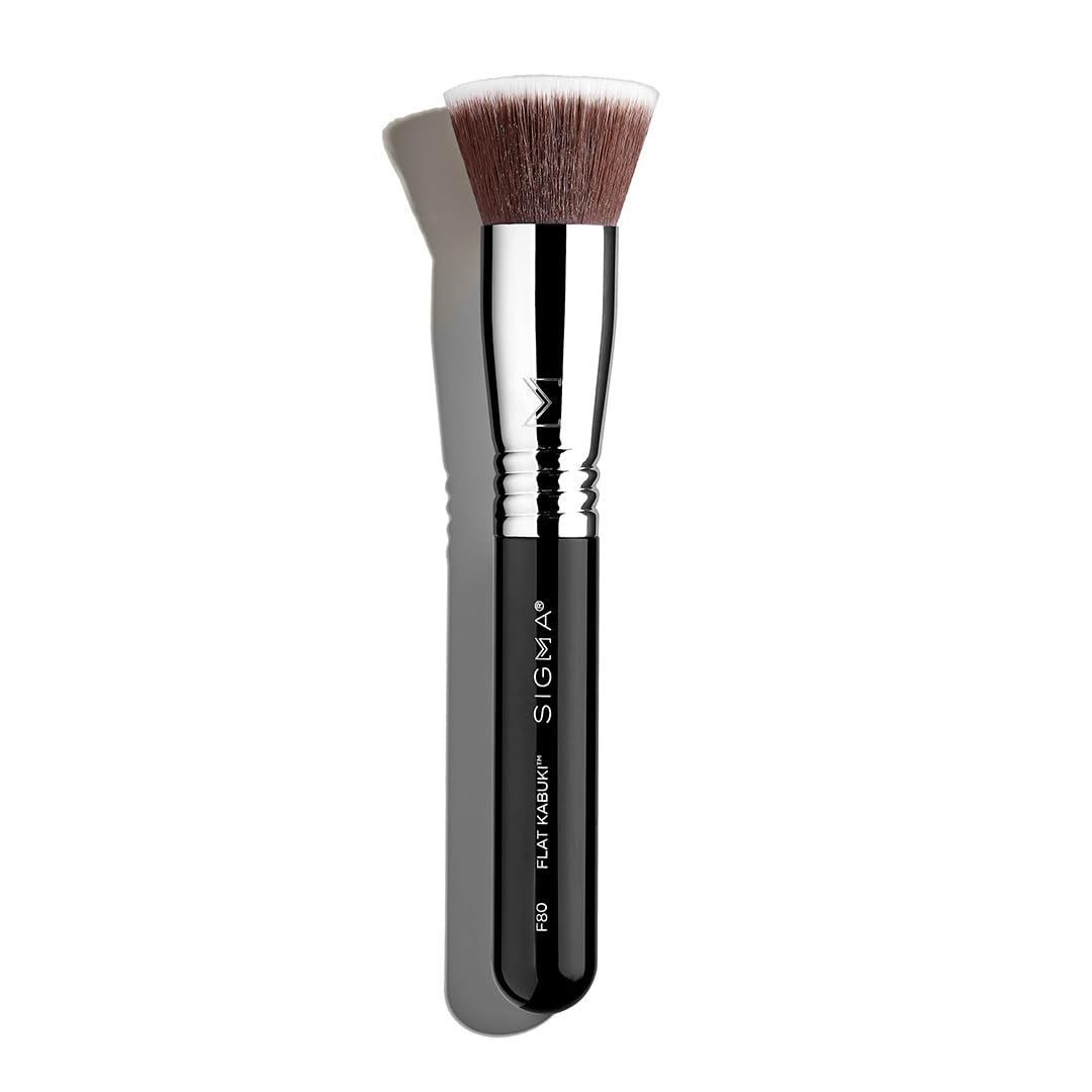 Airbrush kabuki brush with neutral tone handle for seamless makeup application — view 1