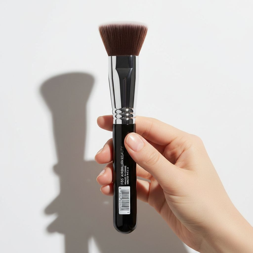 Airbrush kabuki brush with neutral tone handle for seamless makeup application — view 2