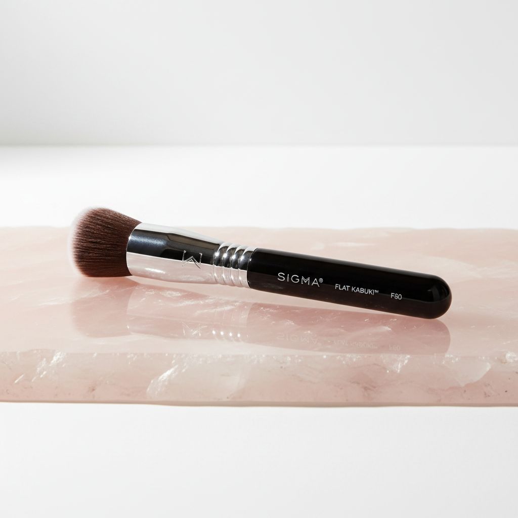 Airbrush kabuki brush with neutral tone handle for seamless makeup application — view 3