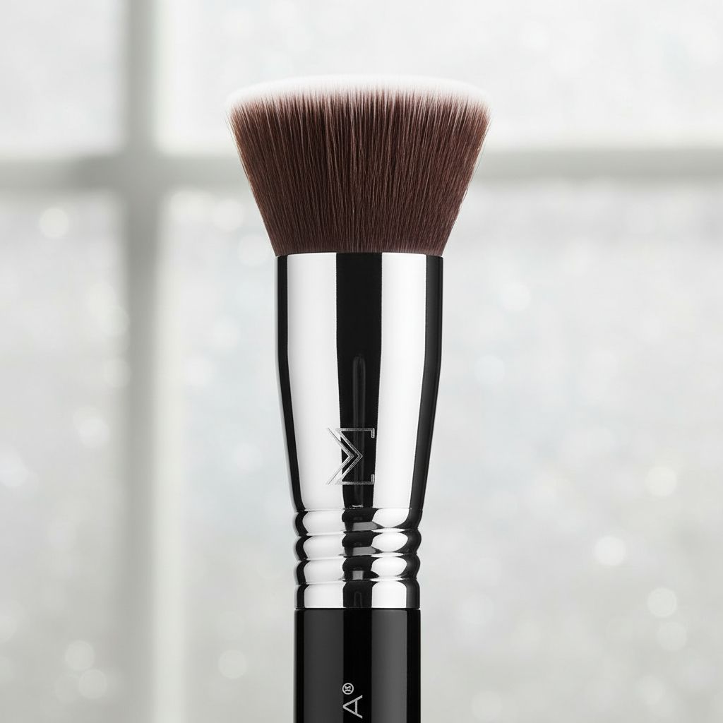 Airbrush kabuki brush with neutral tone handle for seamless makeup application — view 4