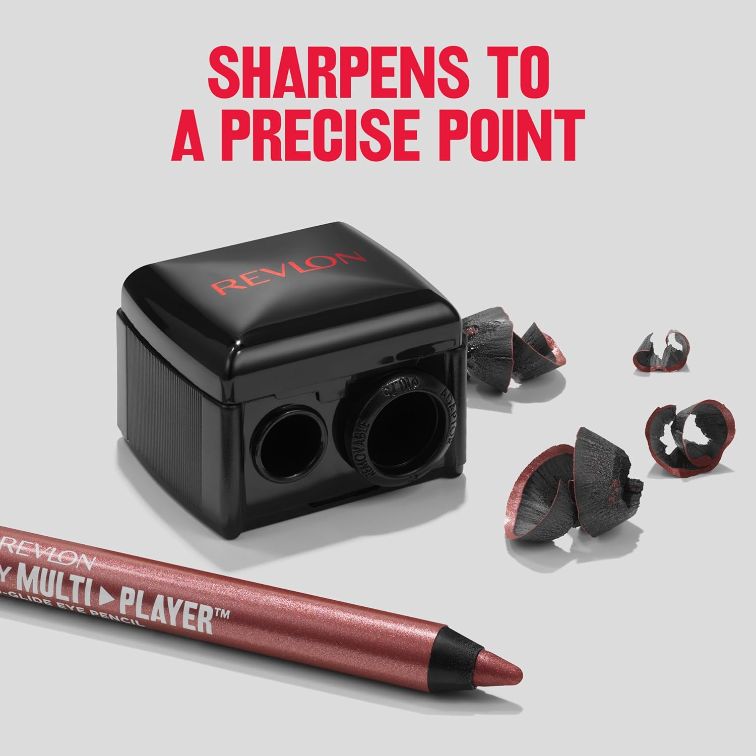 Revlon universal pencil sharpener in neutral tone, designed for wooden and plastic makeup pencils — view 3