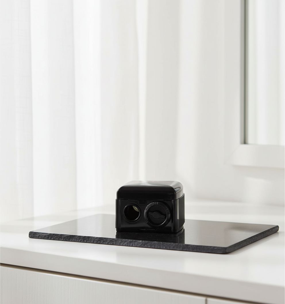 Revlon universal pencil sharpener in neutral tone, designed for wooden and plastic makeup pencils — view 2