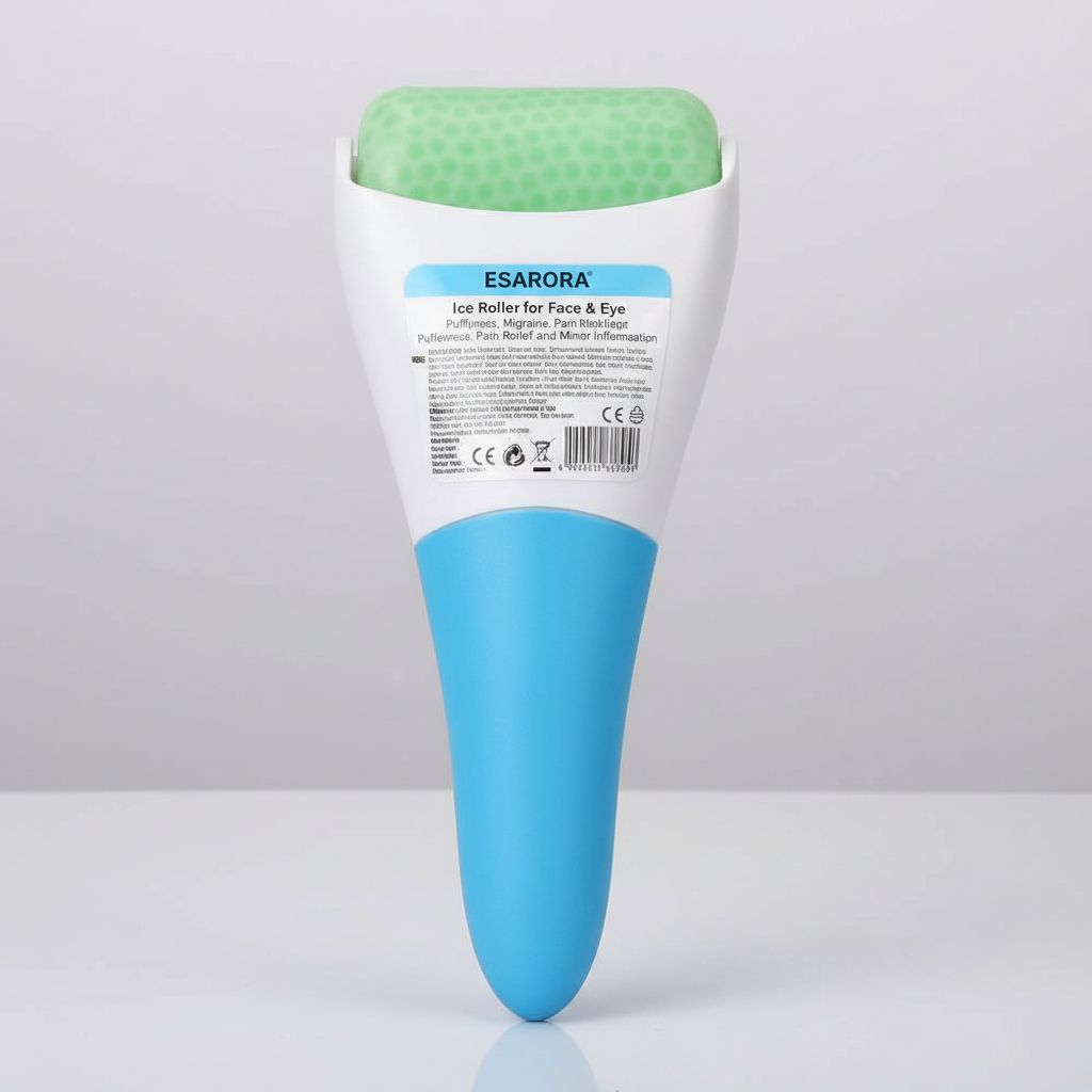 Cooling ice roller for face and eye care in neutral tone, shown with frost texture for puffiness relief — view 2