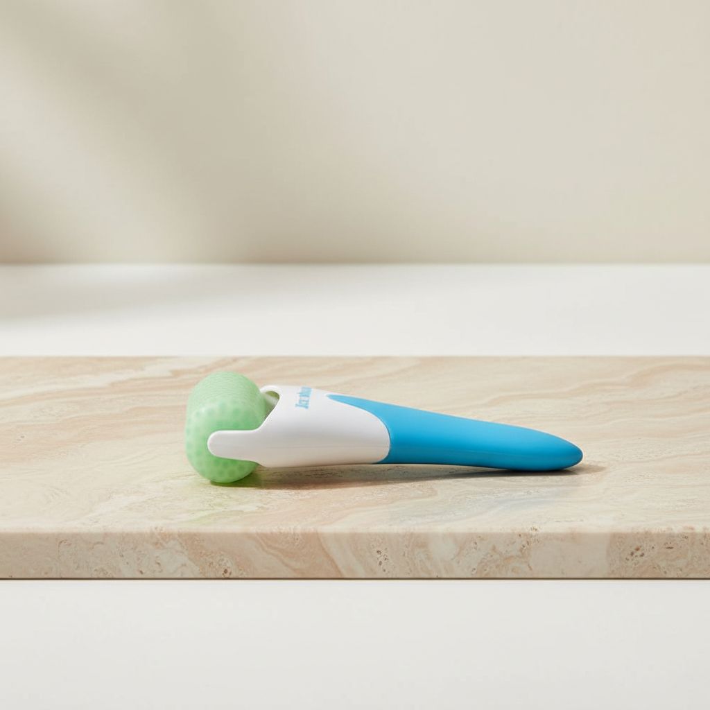 Cooling ice roller for face and eye care in neutral tone, shown with frost texture for puffiness relief — view 3