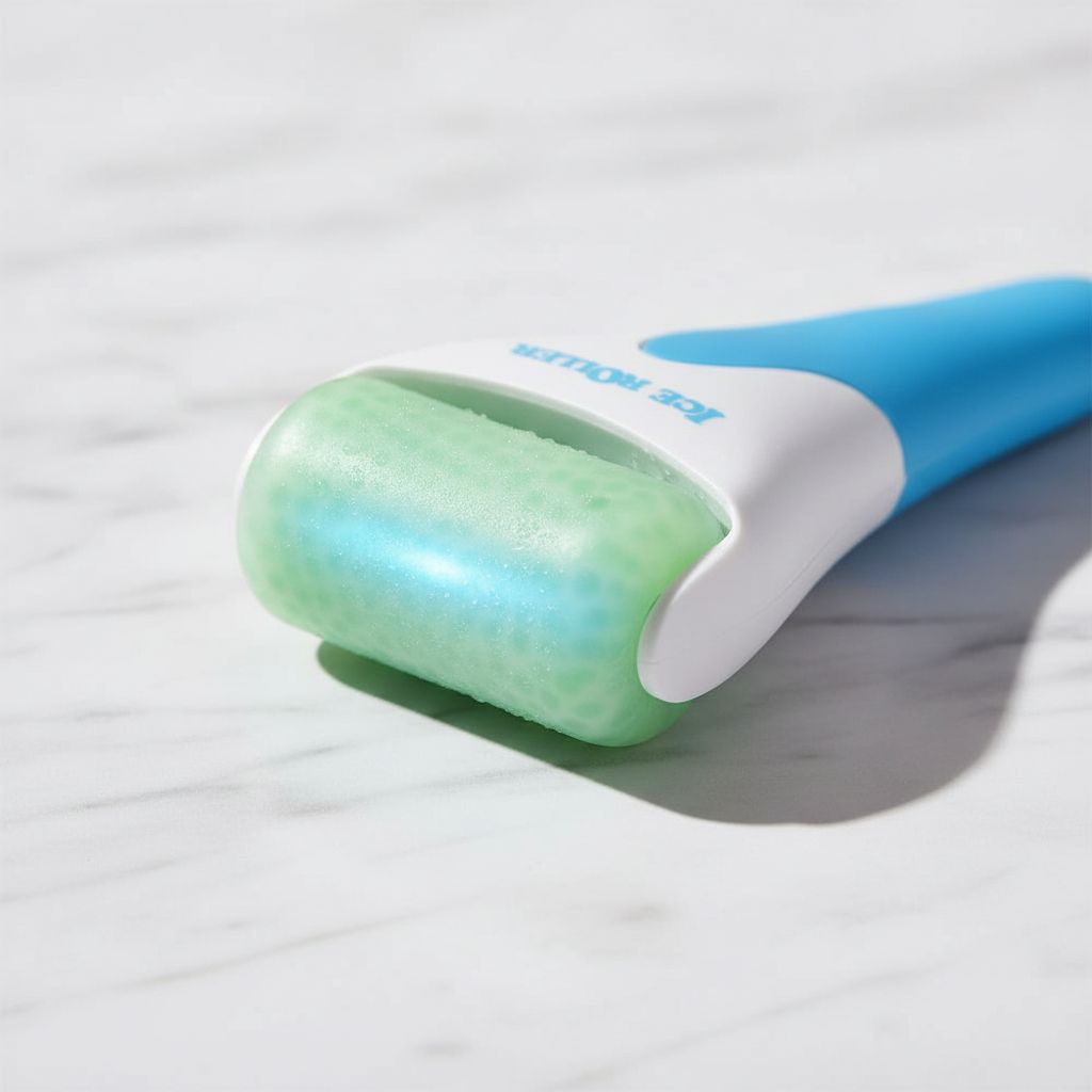 Cooling ice roller for face and eye care in neutral tone, shown with frost texture for puffiness relief — view 4