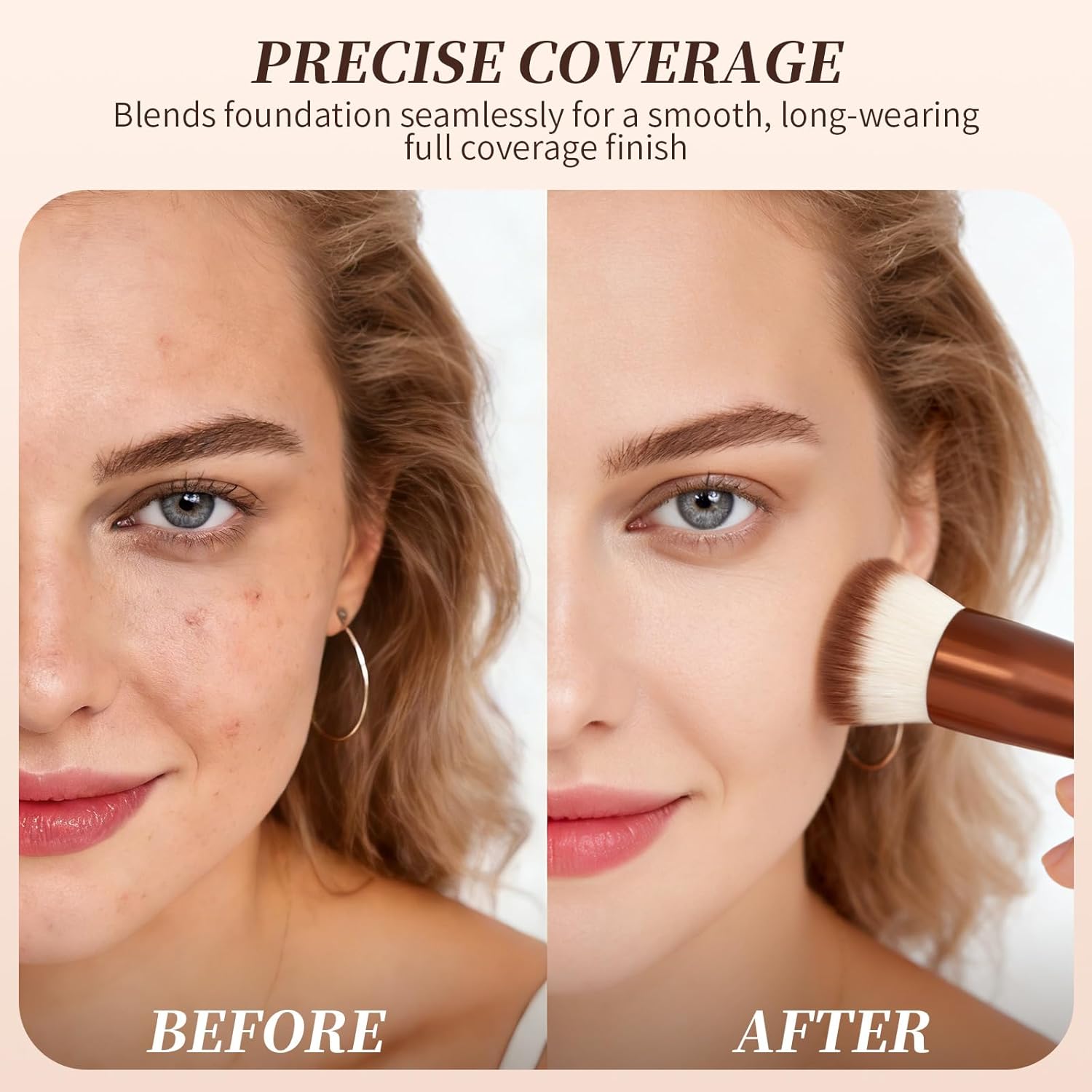 Flat-top kabuki foundation brush in rose gold and white for liquid and powder blending — view 4