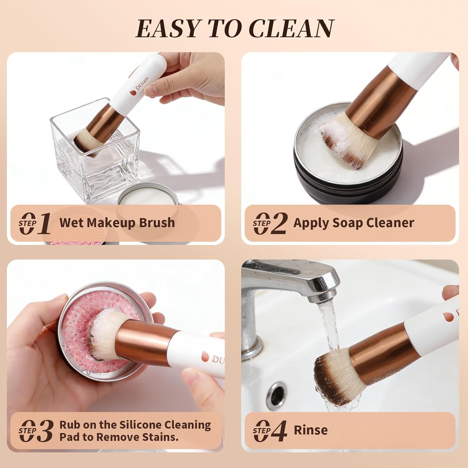 Flat-top kabuki foundation brush in rose gold and white for liquid and powder blending — view 5