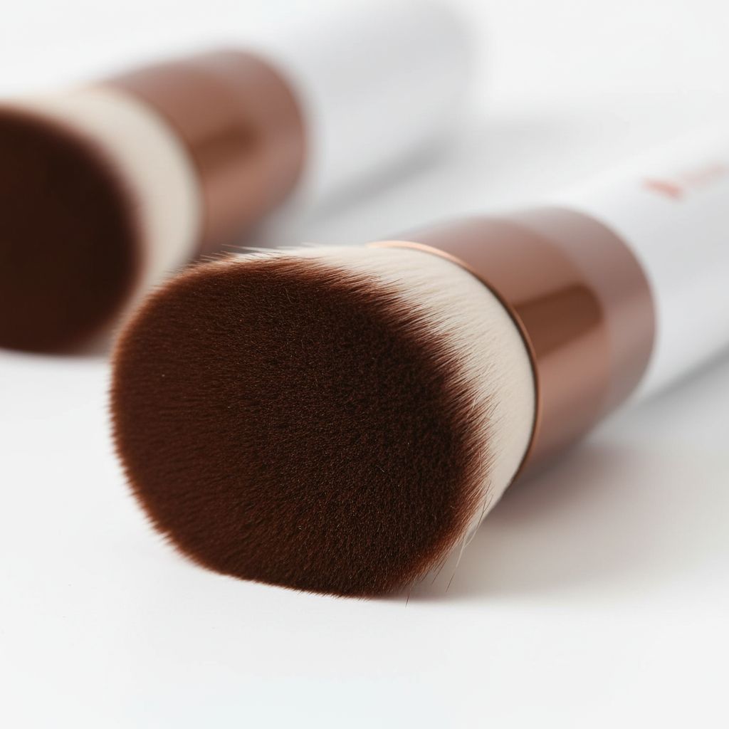 Flat-top kabuki foundation brush in rose gold and white for liquid and powder blending — view 3