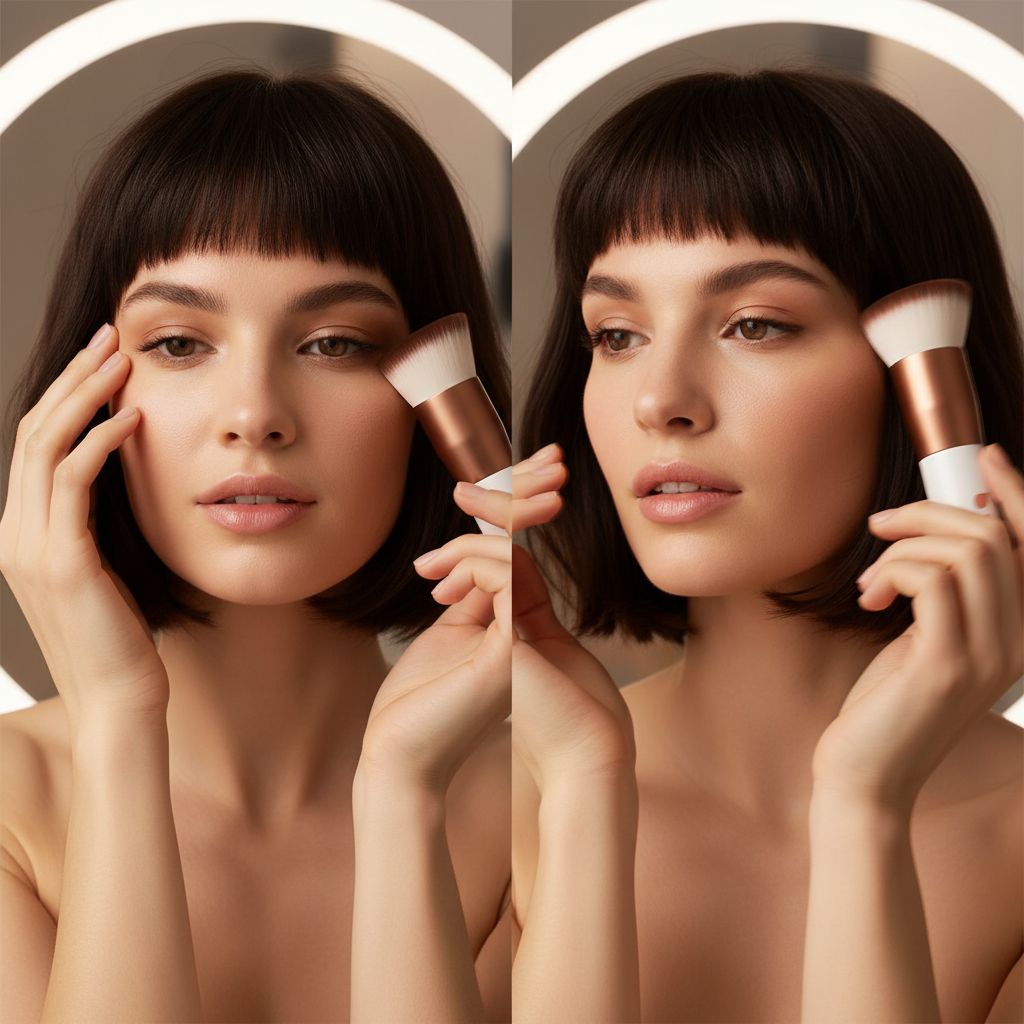 Flat-top kabuki foundation brush in rose gold and white for liquid and powder blending — view 2