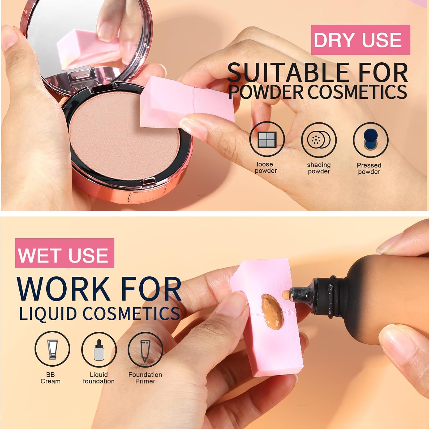 latex-free wedge-shaped makeup sponge applicator for foundation in neutral tone — view 2
