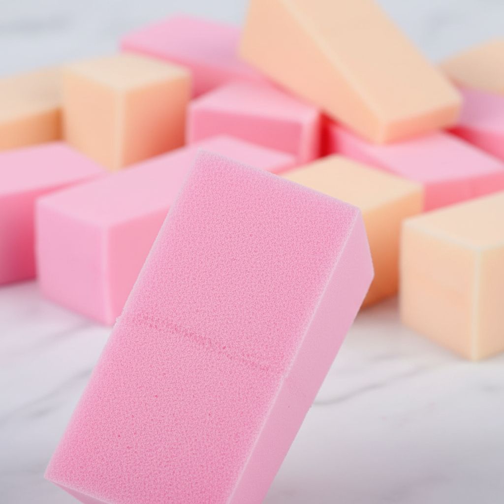 latex-free wedge-shaped makeup sponge applicator for foundation in neutral tone — view 4