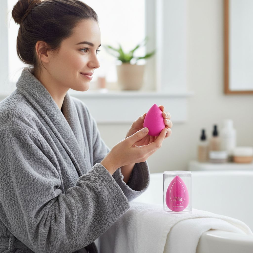 Pink super-soft makeup sponge for blending foundations and powders — view 3a