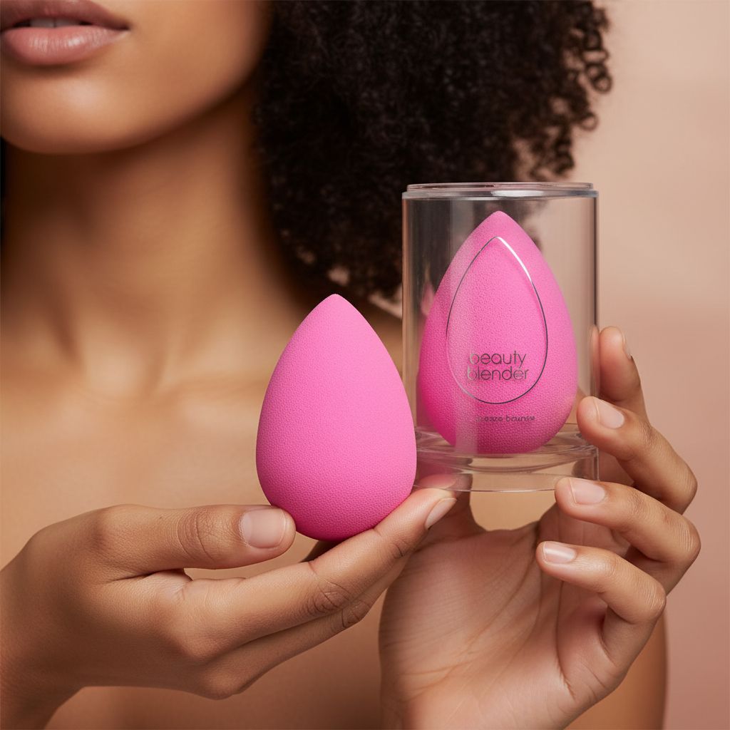 Pink super-soft makeup sponge for blending foundations and powders — view 5a