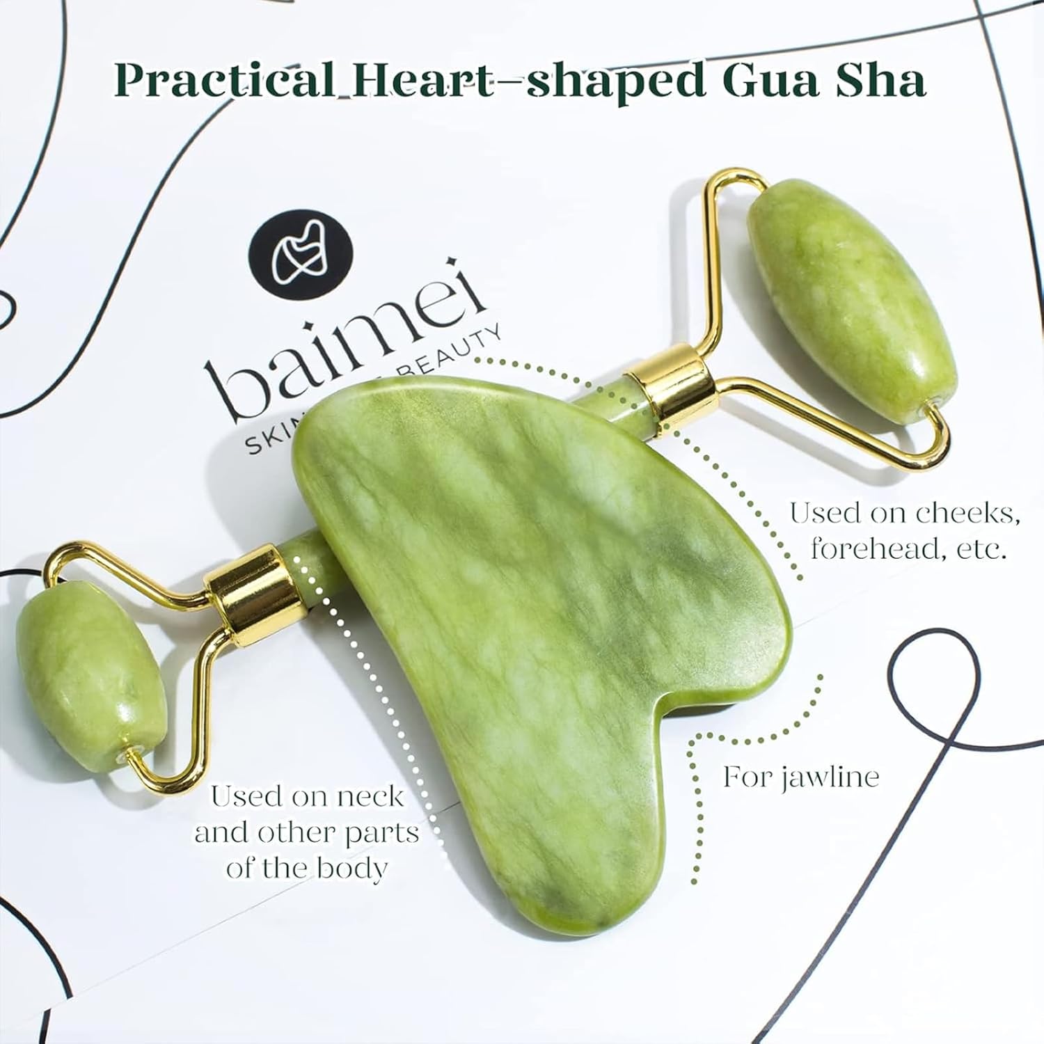 Green cooling jade gua sha and roller set for facial depuffing and jawline sculpting — view 3