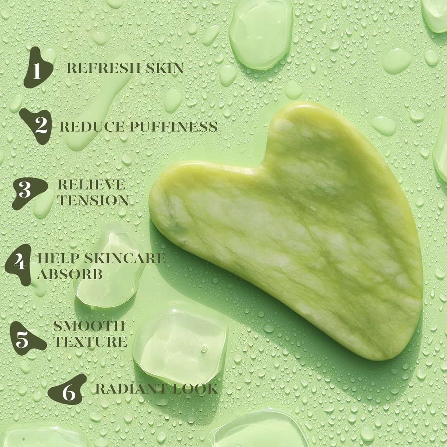 Green cooling jade gua sha and roller set for facial depuffing and jawline sculpting — view 4