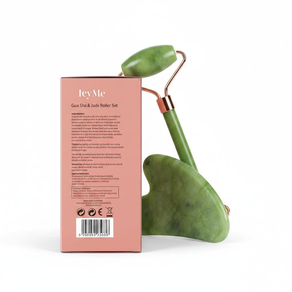 Green cooling jade gua sha and roller set for facial depuffing and jawline sculpting — view 2