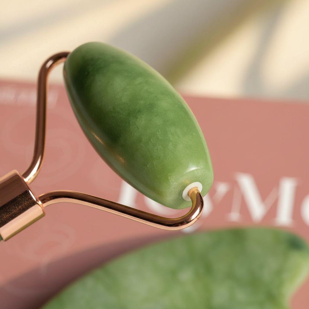 Green cooling jade gua sha and roller set for facial depuffing and jawline sculpting — view 4