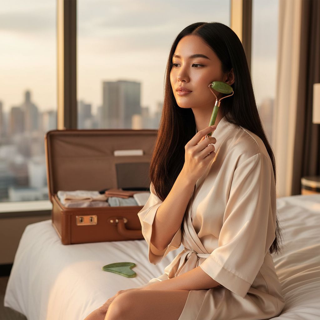 Green cooling jade gua sha and roller set for facial depuffing and jawline sculpting — view 4