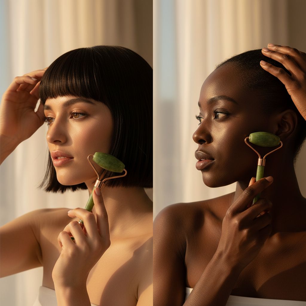 Green cooling jade gua sha and roller set for facial depuffing and jawline sculpting — view 6