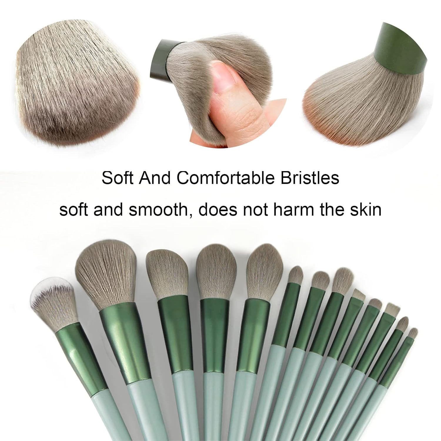 Minimalist green 22-piece makeup brush set with multi-purpose bristles displayed in bundle — view 2