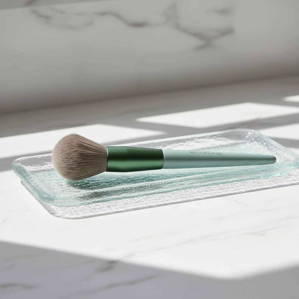 Minimalist green 22-piece makeup brush set with multi-purpose bristles displayed in bundle — view 3