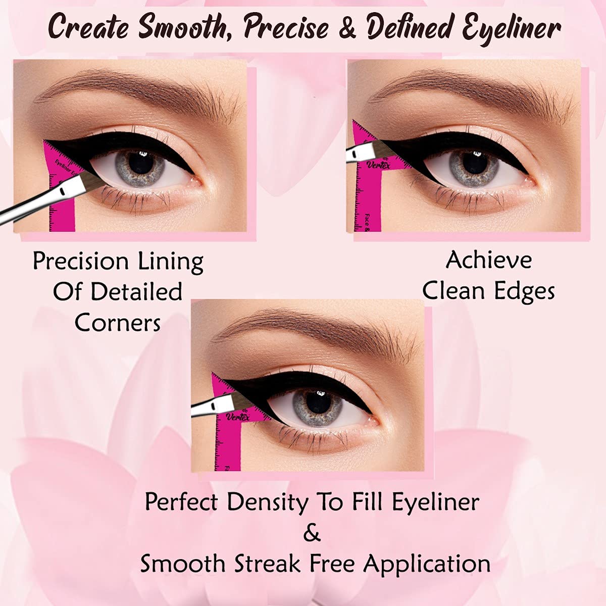 Black waterproof eyeliner stamp applicator with angled wing tip stencil guide and brush set for precise makeup application — view 2