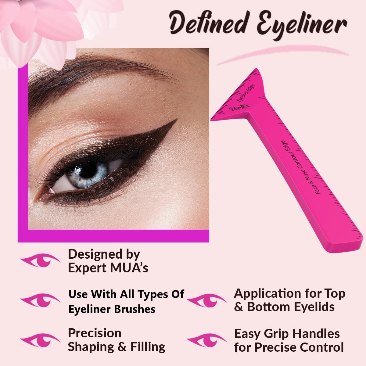 Black waterproof eyeliner stamp applicator with angled wing tip stencil guide and brush set for precise makeup application — view 4