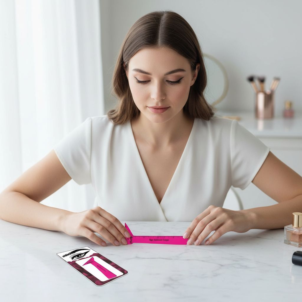 Black waterproof eyeliner stamp applicator with angled wing tip stencil guide and brush set for precise makeup application — view 2