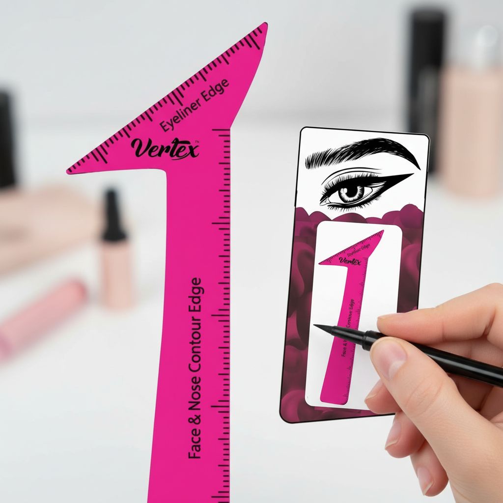 Black waterproof eyeliner stamp applicator with angled wing tip stencil guide and brush set for precise makeup application — view 4
