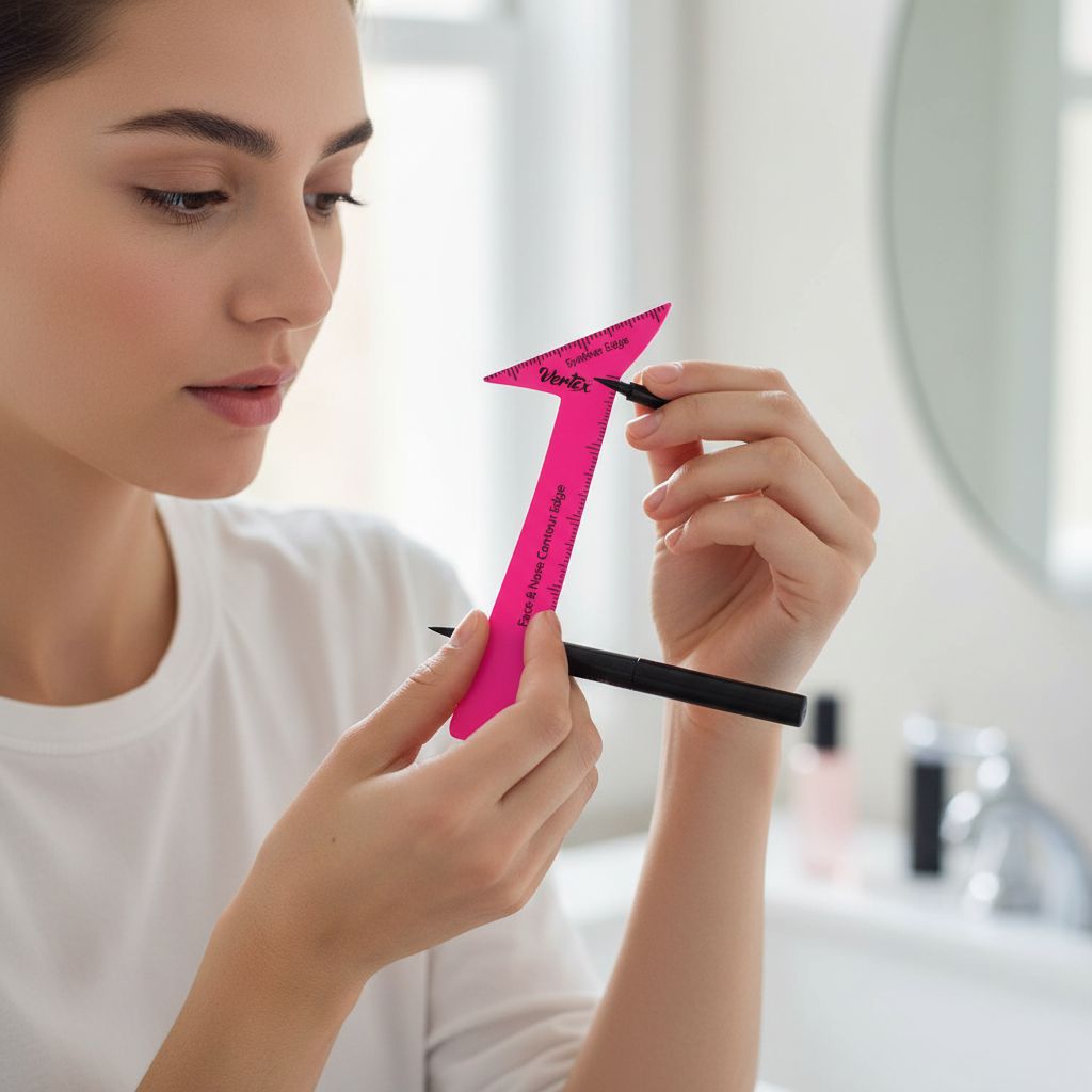 Black waterproof eyeliner stamp applicator with angled wing tip stencil guide and brush set for precise makeup application — view 2