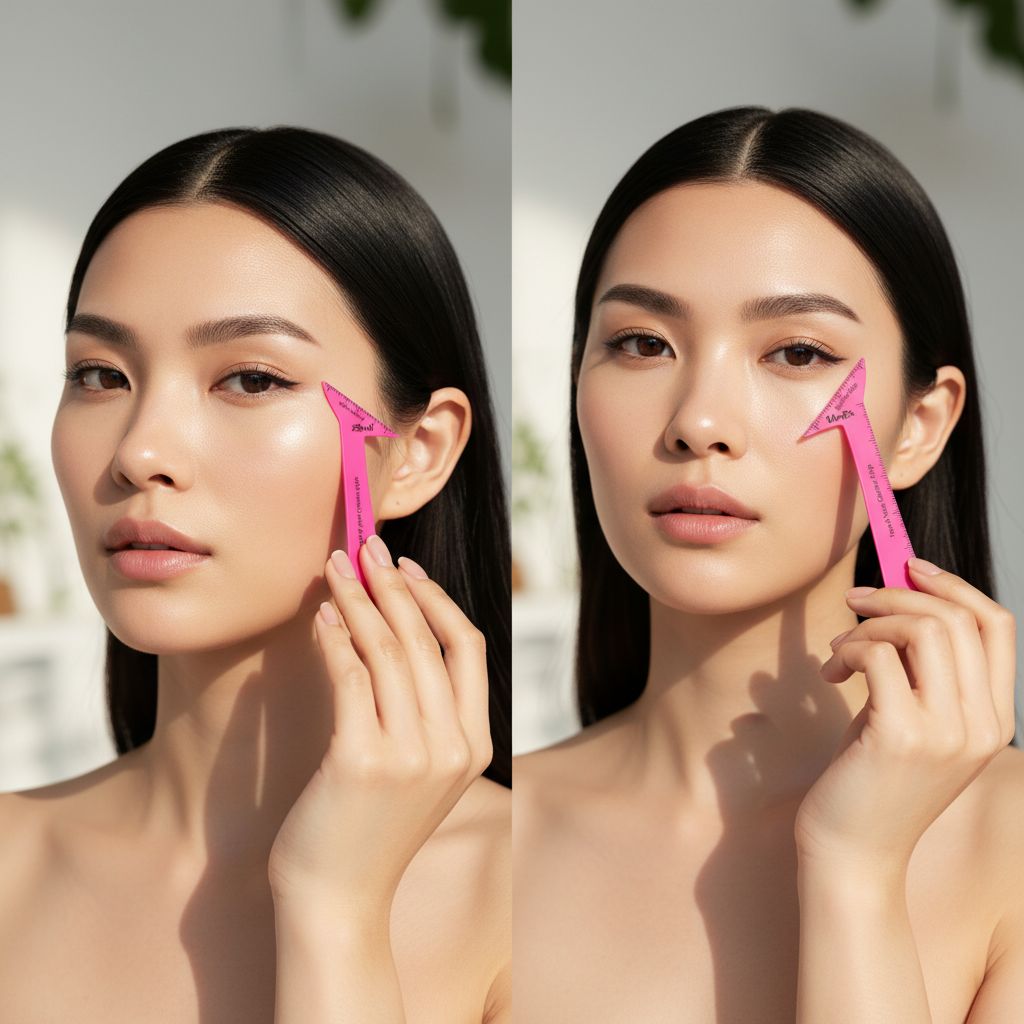 Black waterproof eyeliner stamp applicator with angled wing tip stencil guide and brush set for precise makeup application — view 3a