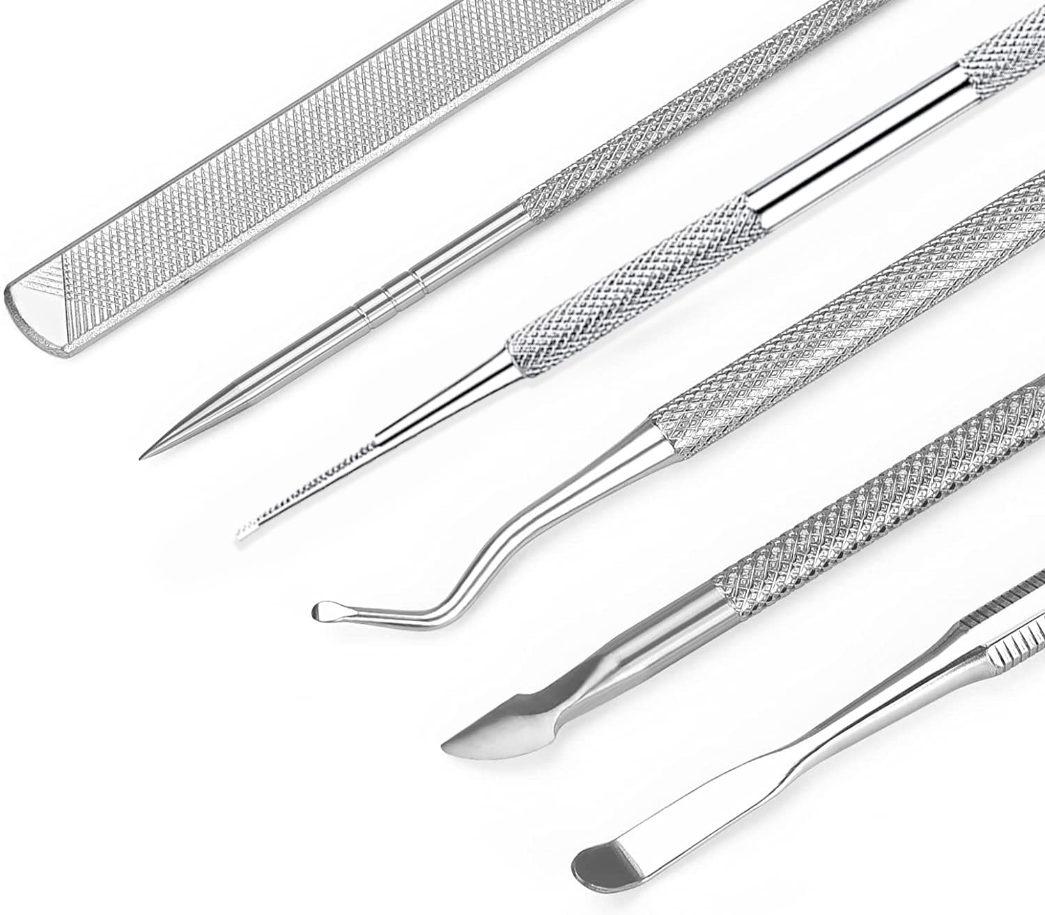 Professional surgical stainless steel ingrown toenail file and lifter tool from 6-piece kit, shown in neutral metallic finish — view 3