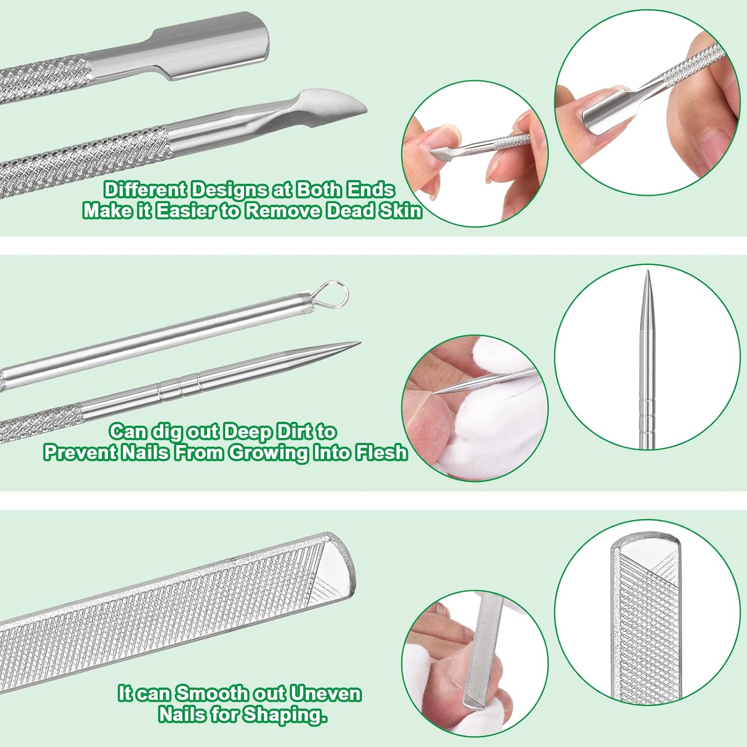 Professional surgical stainless steel ingrown toenail file and lifter tool from 6-piece kit, shown in neutral metallic finish — view 2