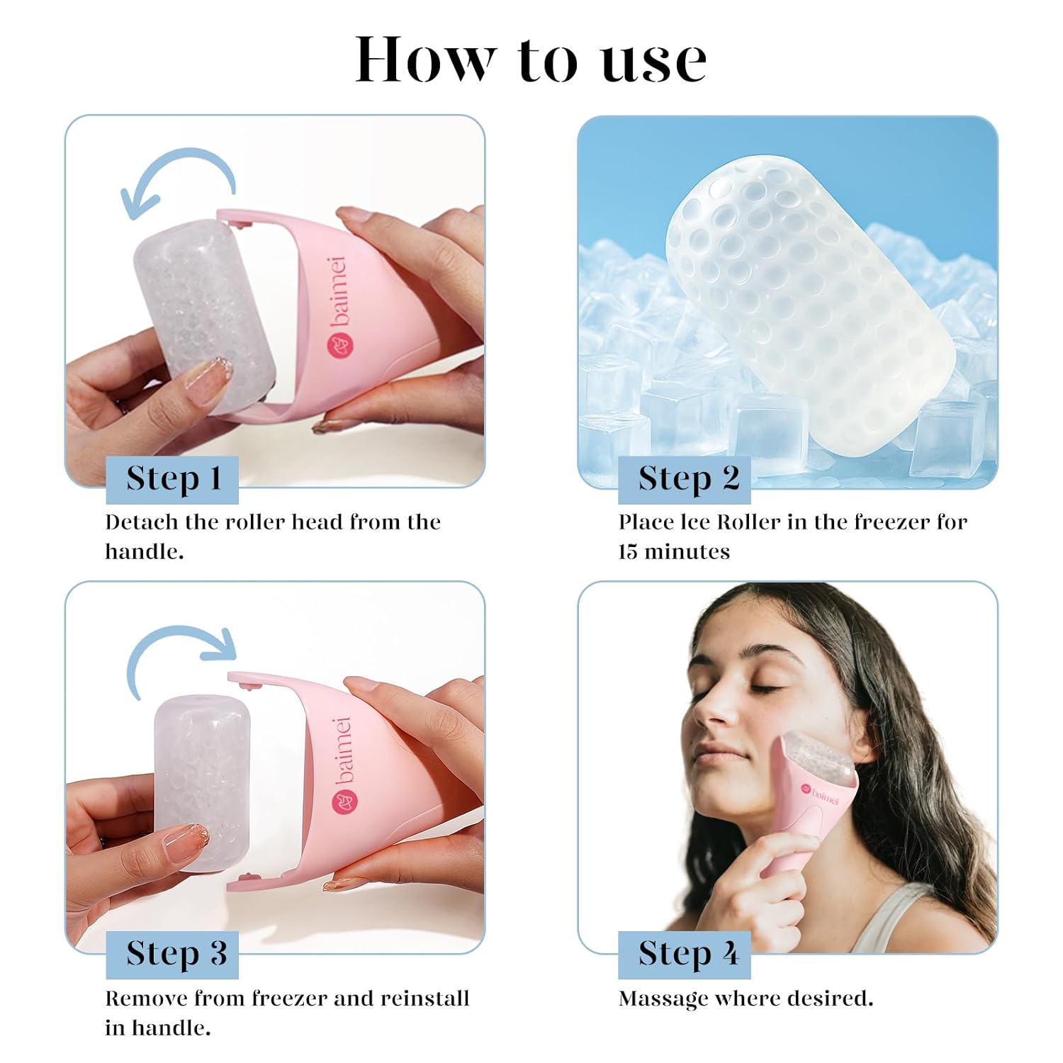 Rose pink ice roller and gua sha facial tool set for cooling therapy and puffiness reduction — view 4