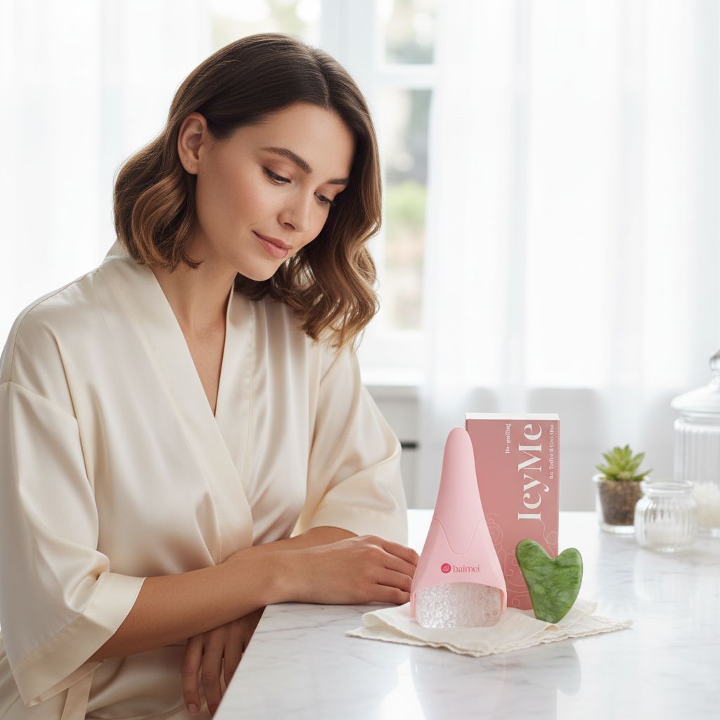 Rose pink ice roller and gua sha facial tool set for cooling therapy and puffiness reduction — view 2