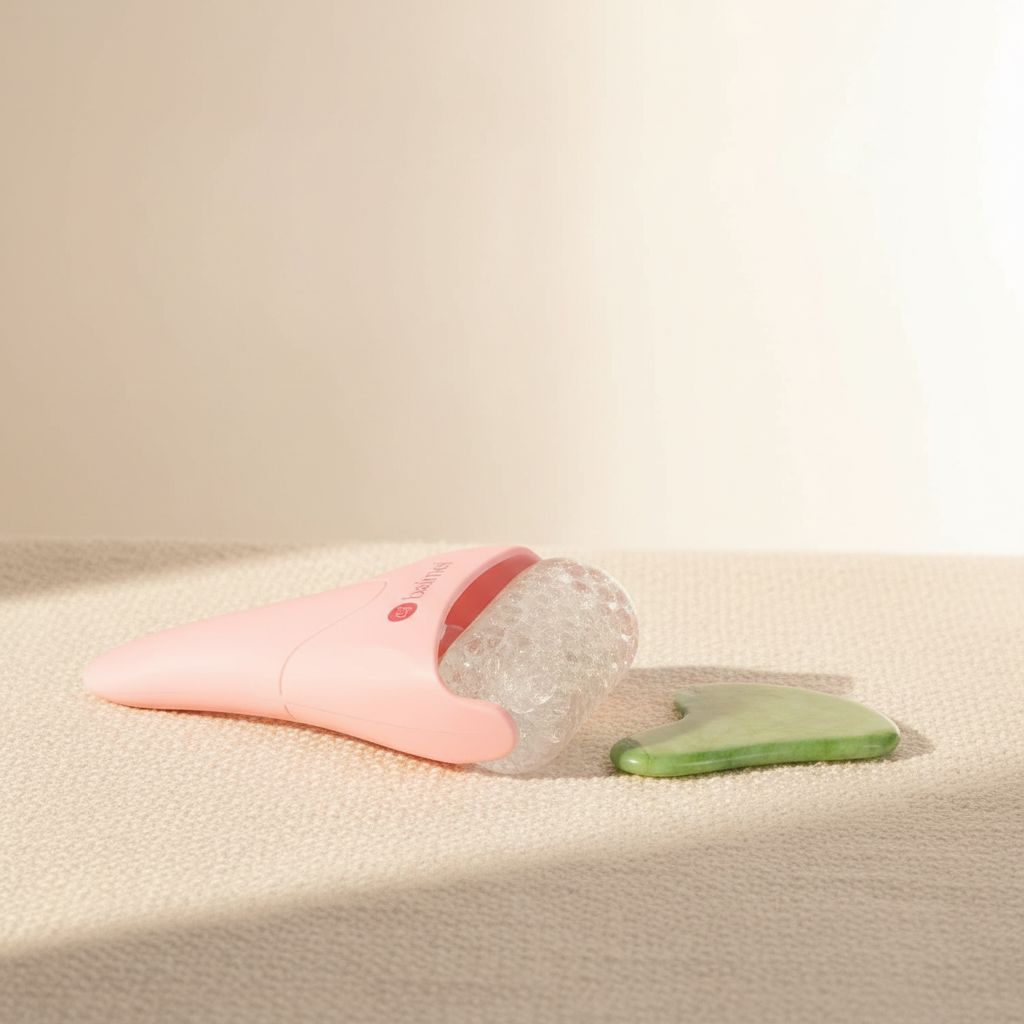 Rose pink ice roller and gua sha facial tool set for cooling therapy and puffiness reduction — view 3