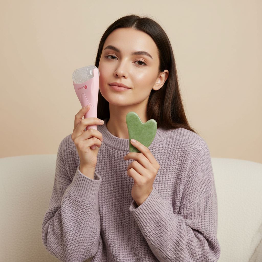 Rose pink ice roller and gua sha facial tool set for cooling therapy and puffiness reduction — view 4