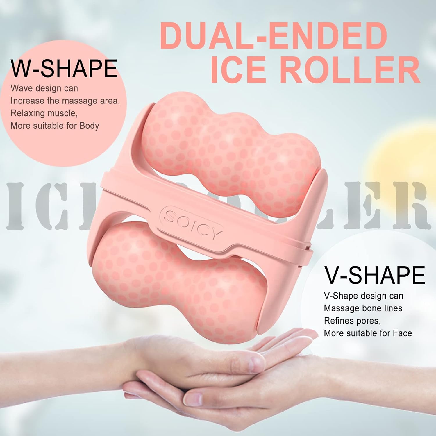 Pink dual ice roller with face and eye attachments for cooling skincare and puffiness relief — view 5