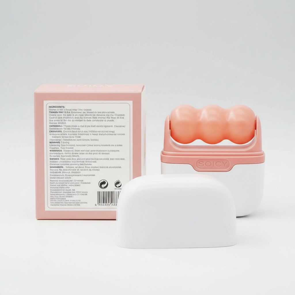 Pink dual ice roller with face and eye attachments for cooling skincare and puffiness relief — view 2
