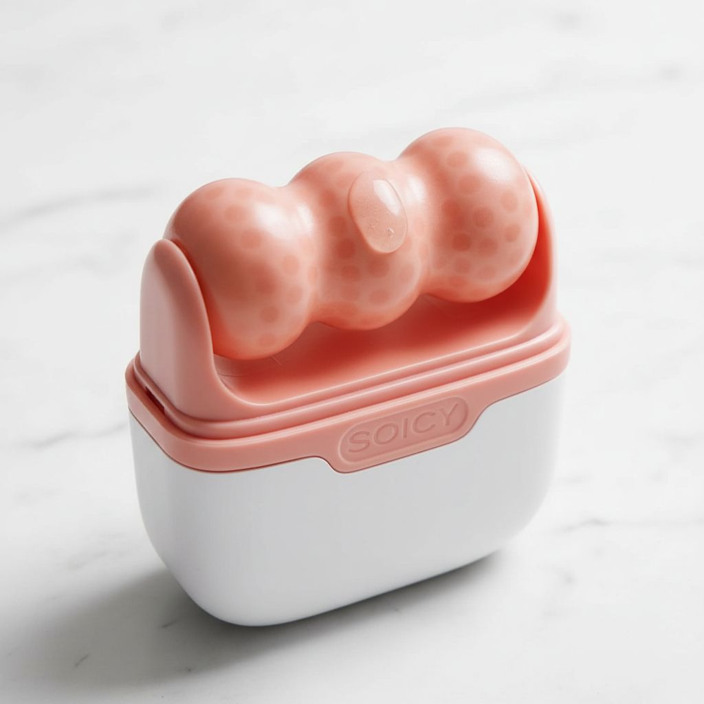 Pink dual ice roller with face and eye attachments for cooling skincare and puffiness relief — view 4
