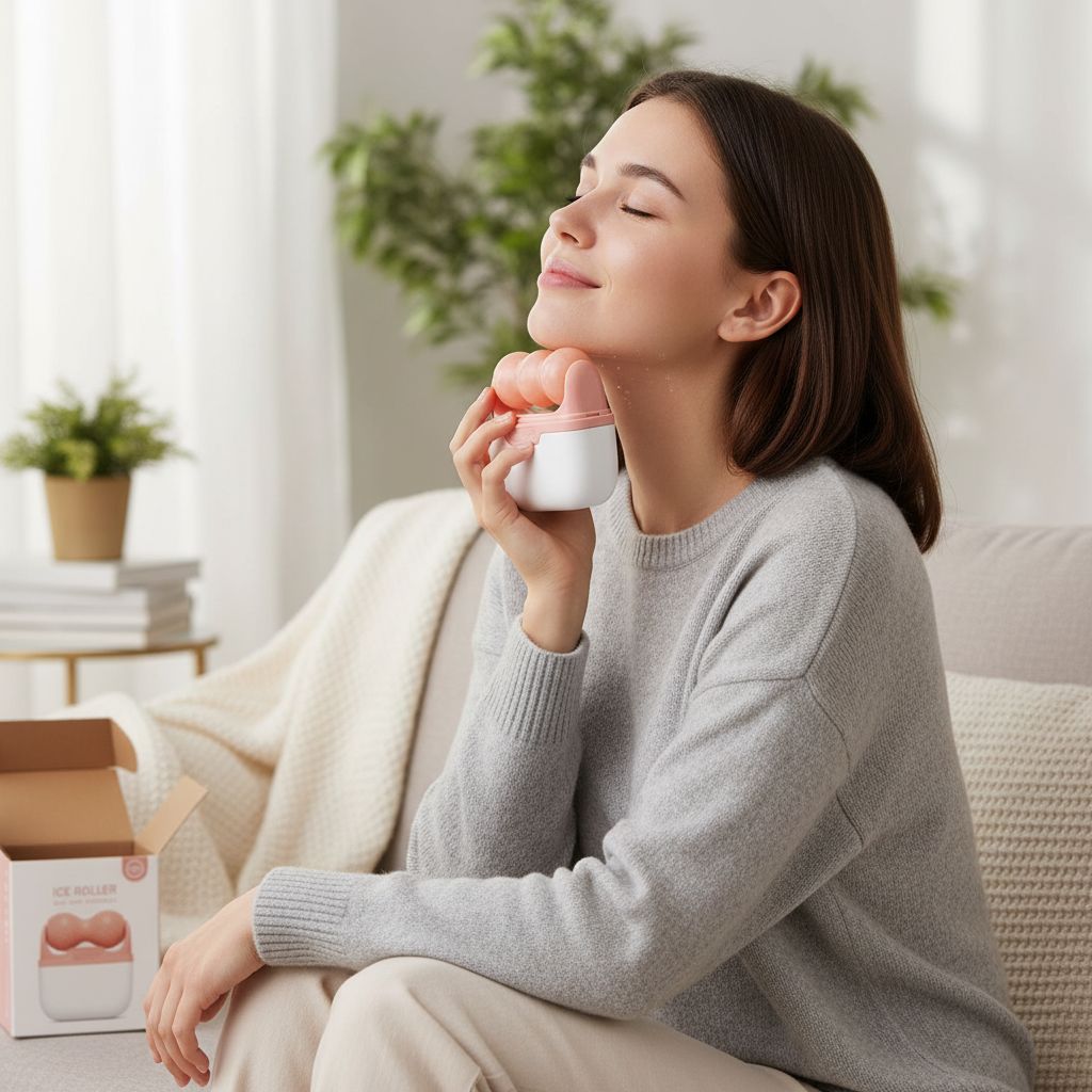 Pink dual ice roller with face and eye attachments for cooling skincare and puffiness relief — view 4