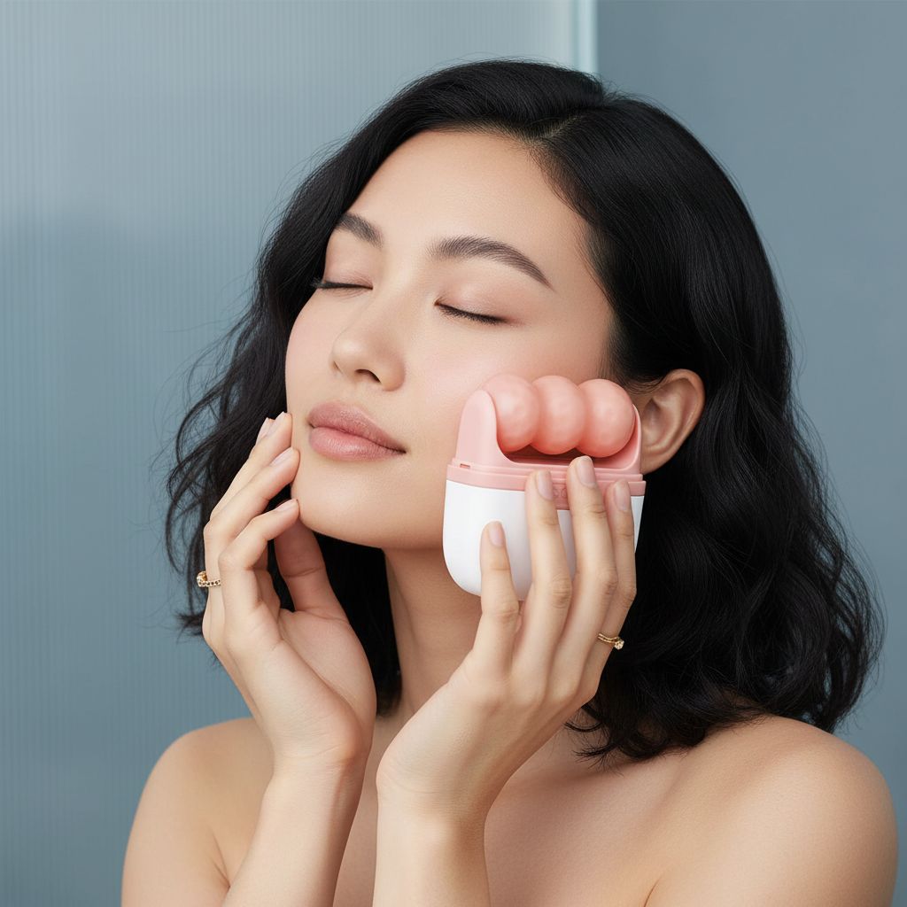 Pink dual ice roller with face and eye attachments for cooling skincare and puffiness relief — view 6