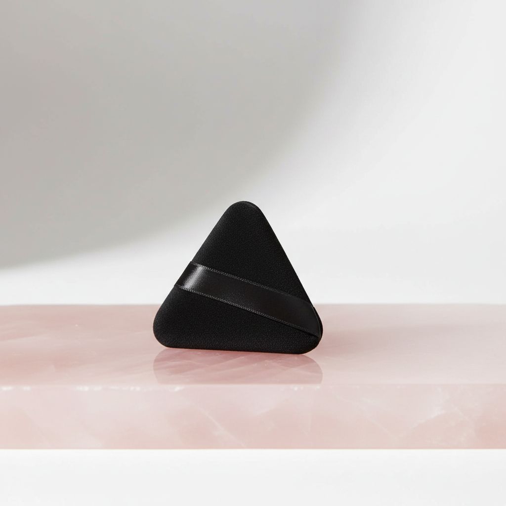 Triangle powder puff in neutral tone for foundation and contouring application — view 2