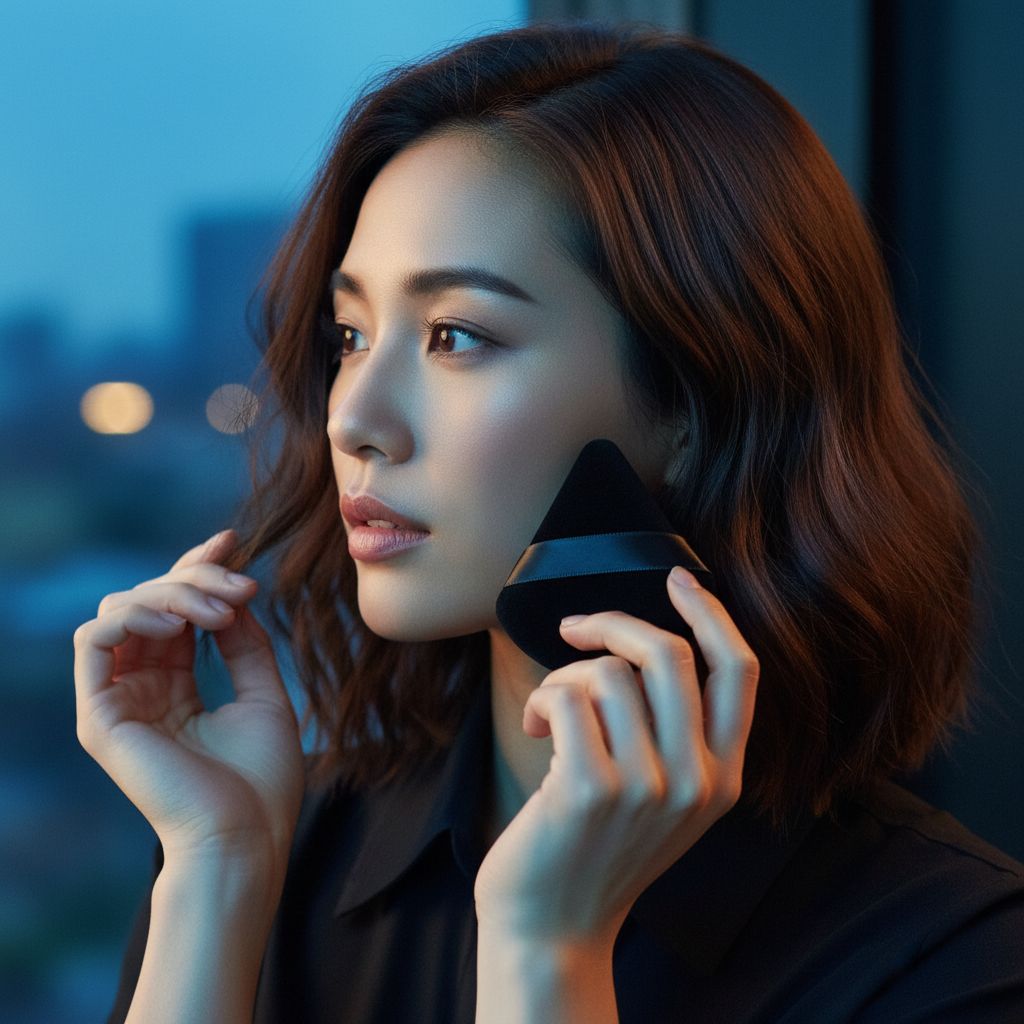 Triangle powder puff in neutral tone for foundation and contouring application — view 4