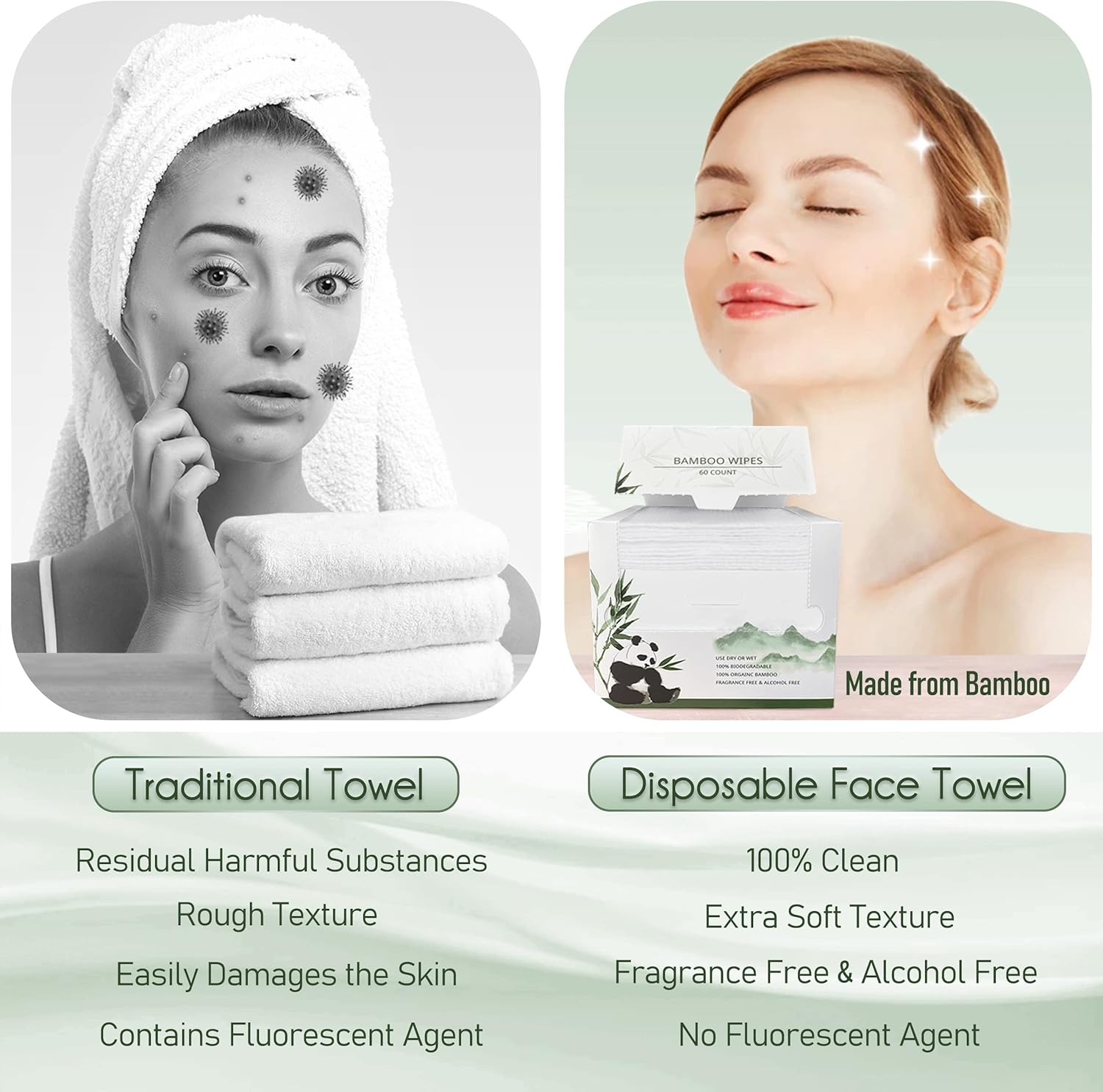 Soft biodegradable bamboo viscose disposable face towel in neutral tone, extra-thick texture for sensitive skin care and makeup removal — view 3