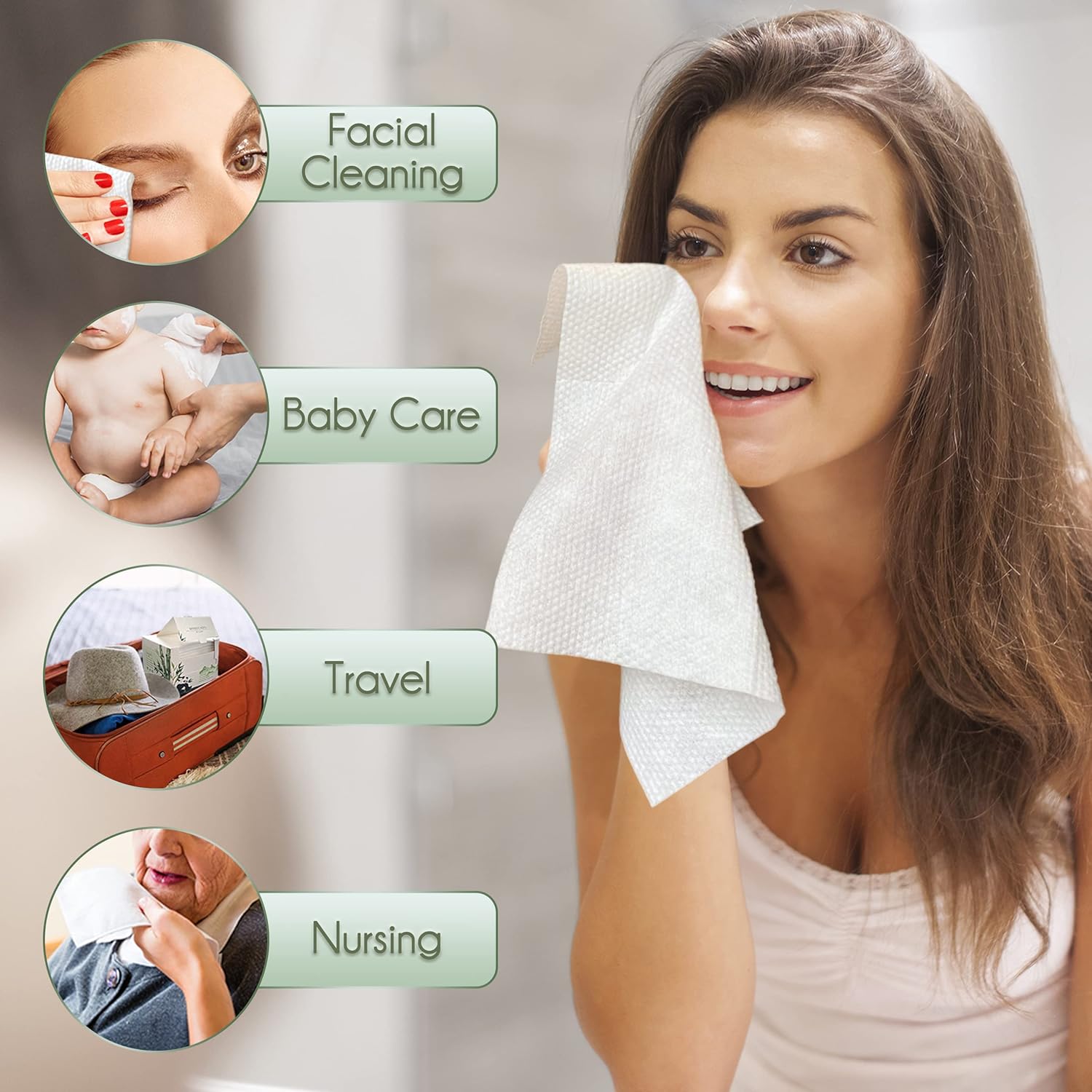 Soft biodegradable bamboo viscose disposable face towel in neutral tone, extra-thick texture for sensitive skin care and makeup removal — view 3