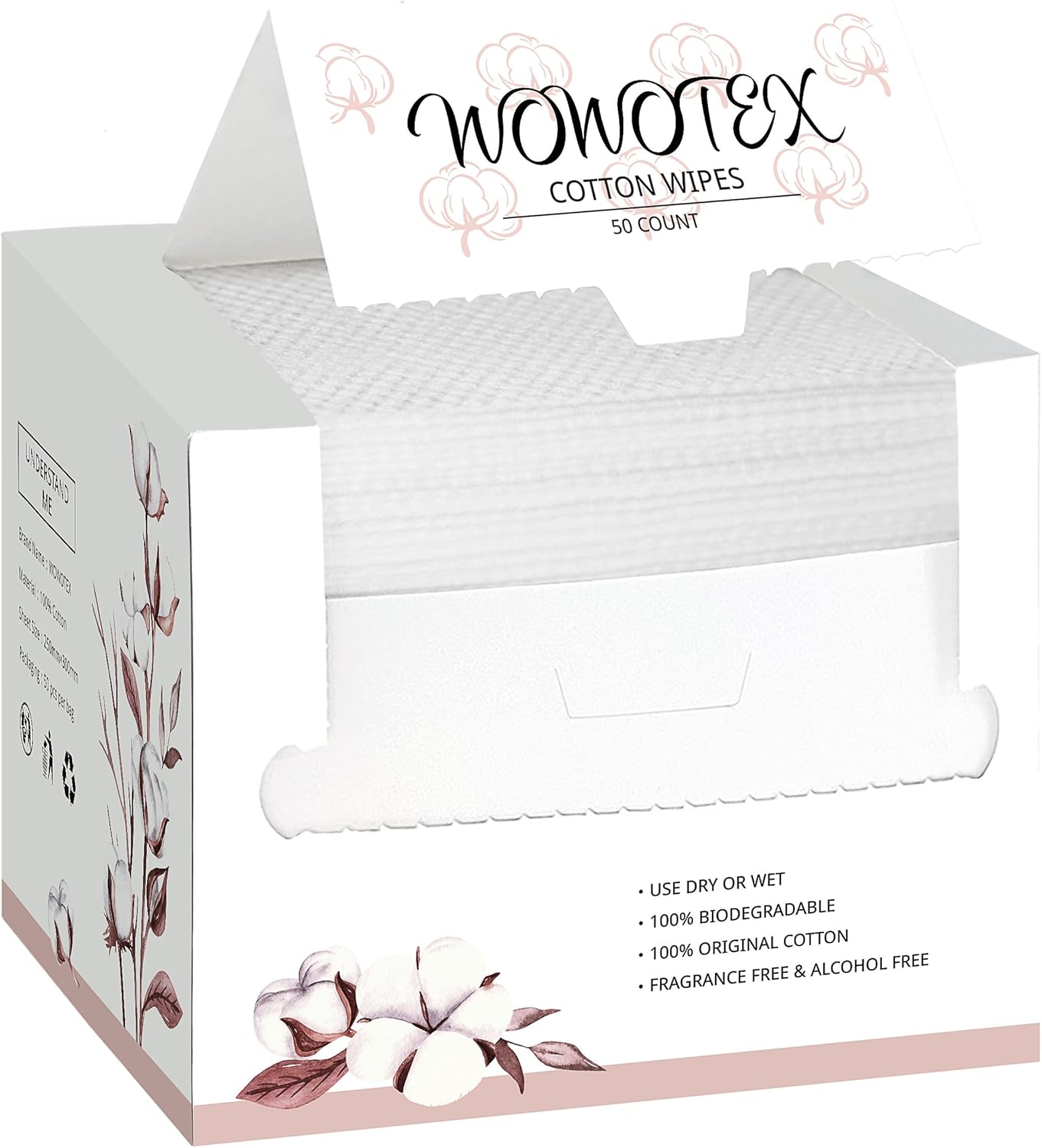 Soft biodegradable bamboo viscose disposable face towel in neutral tone, extra-thick texture for sensitive skin care and makeup removal — view 5