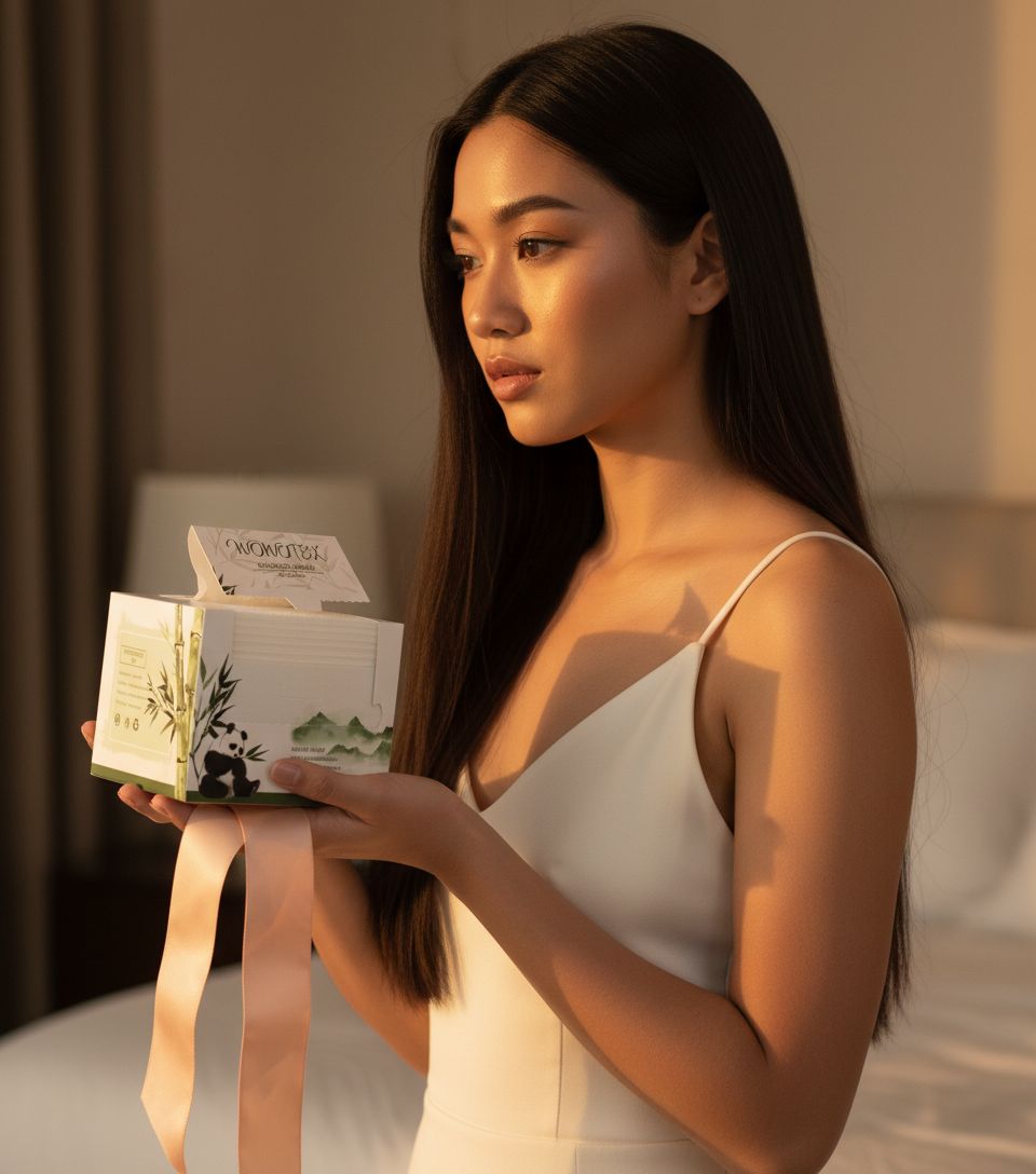 Soft biodegradable bamboo viscose disposable face towel in neutral tone, extra-thick texture for sensitive skin care and makeup removal — view 3