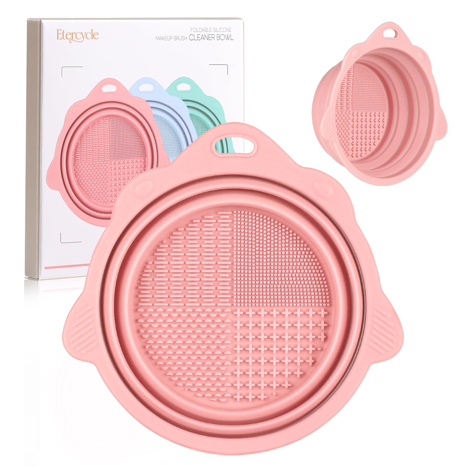 Pink foldable silicone makeup brush cleaner bowl with portable design for travel — view 1
