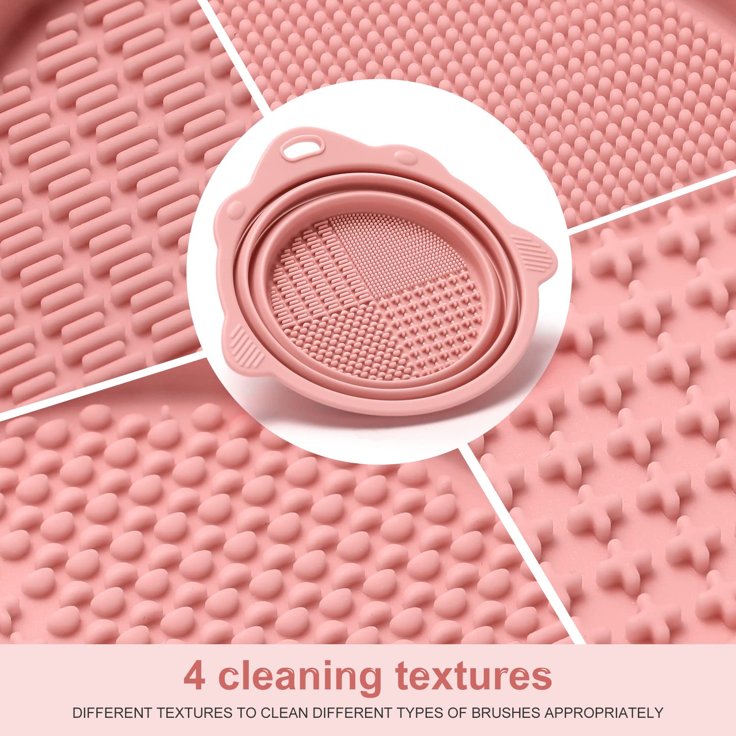 Pink foldable silicone makeup brush cleaner bowl with portable design for travel — view 3
